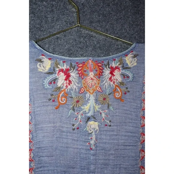 sachin and babi light blue dress Royal Garden,'Dark Blue Wool Poncho with Pastel Flower Embroidery' main image 0